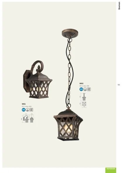 Redo 9951 - Applique da esterno BREMEN 1xE27/42W/230V IP23 oro/patina