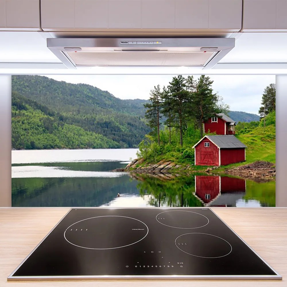 Pannello retrocucina Paesaggio del lago di montagna della casa 120x60 cm