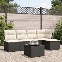 Set Divano da Giardino 6 pz con Cuscini Nero in Polyrattan 3217526