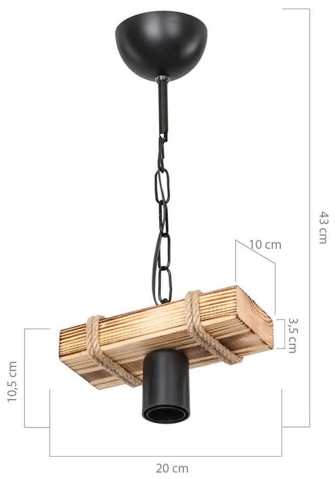 Lampada da soffitto in nero-naturale 10x20 cm - Squid Lighting