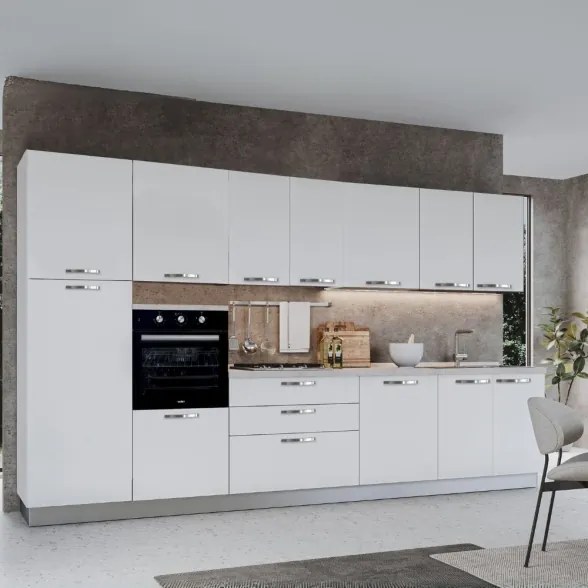 Cucina Lineare Reversibile 360 Cm Con Elettrodomestici Bianco Lucido Petunia