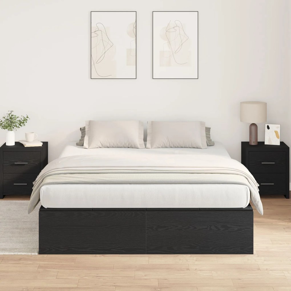 Struttura letto con contenitore in rovere nero 140x200 cm