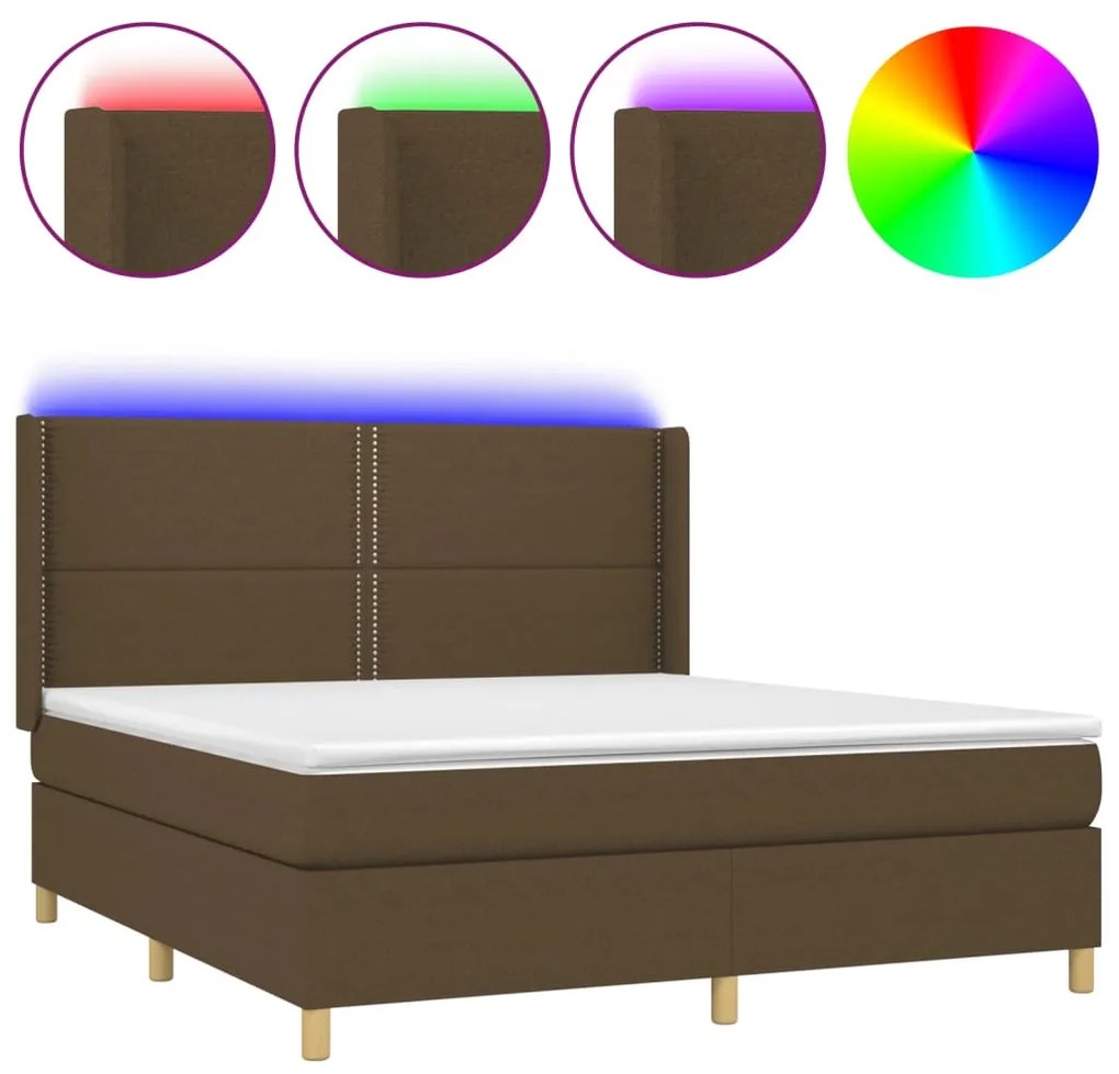 Letto a molle materasso e led marrone scuro 160x200 cm tessuto