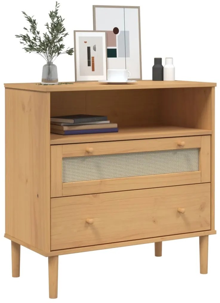 Credenza senja aspetto rattan marrone 80x40x80 cm massello pino