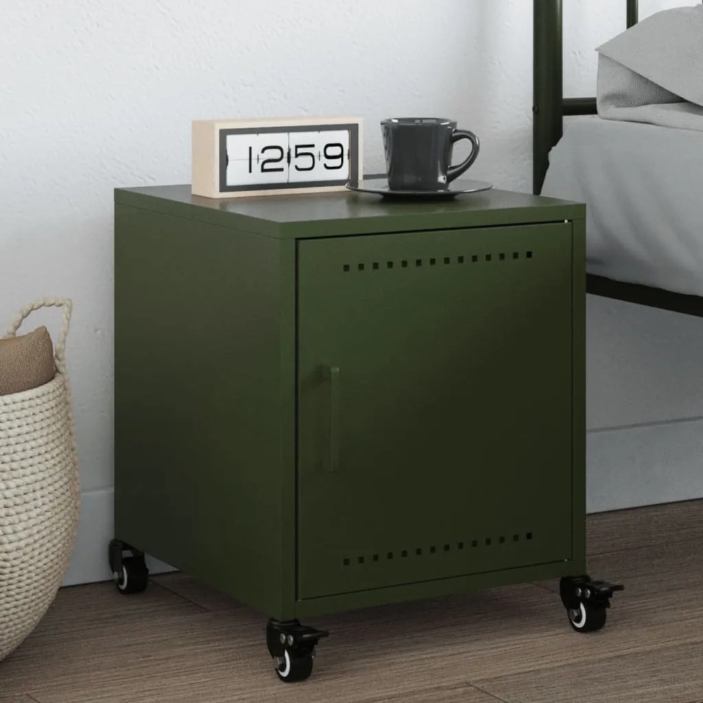 Comodino Verde Oliva 36x39x43,5 Cm İn Acciaio /