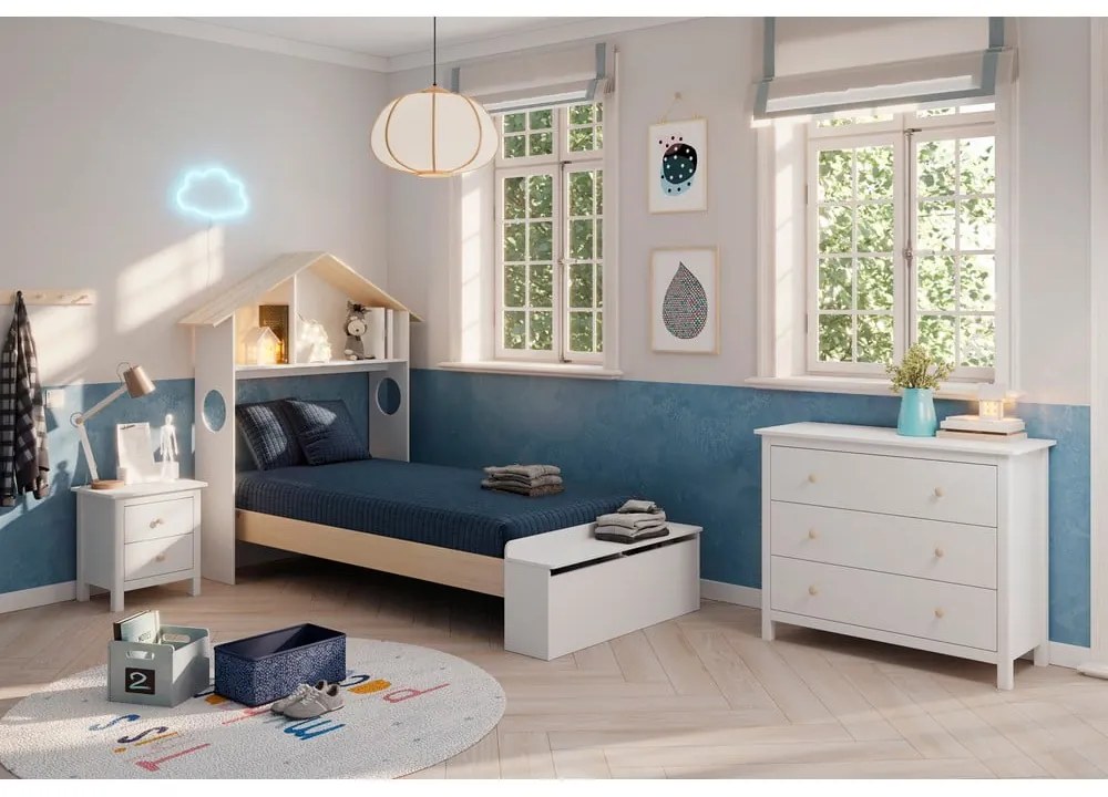 Cassettiera bassa bianca per bambini in legno di pino 100x80 cm Max - Marckeric