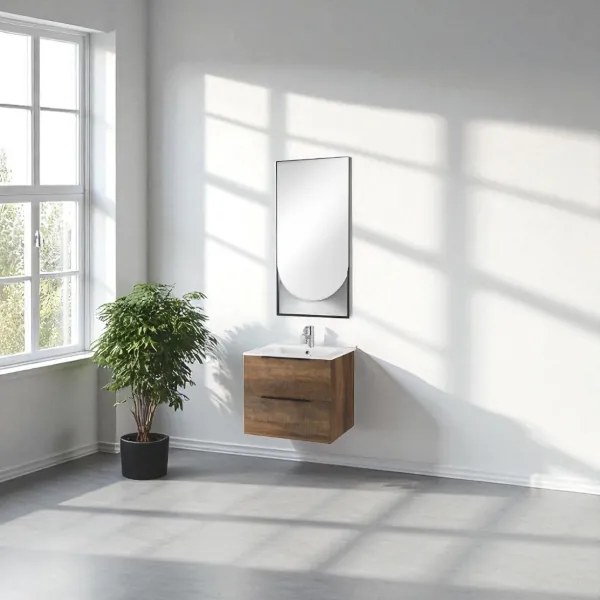 Mobile bagno sospeso 60 cm con specchio luce LED BALI Tabacco