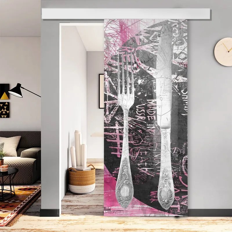 Porta scorrevole Posate in vetro multicolore, L 88 x H 220 cm, con binario Atelier bianco Destra