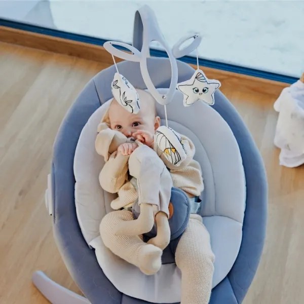 Lionelo - Dondolo per bambini con melodia MELL Grigio Pietra 4xAA + telecomando