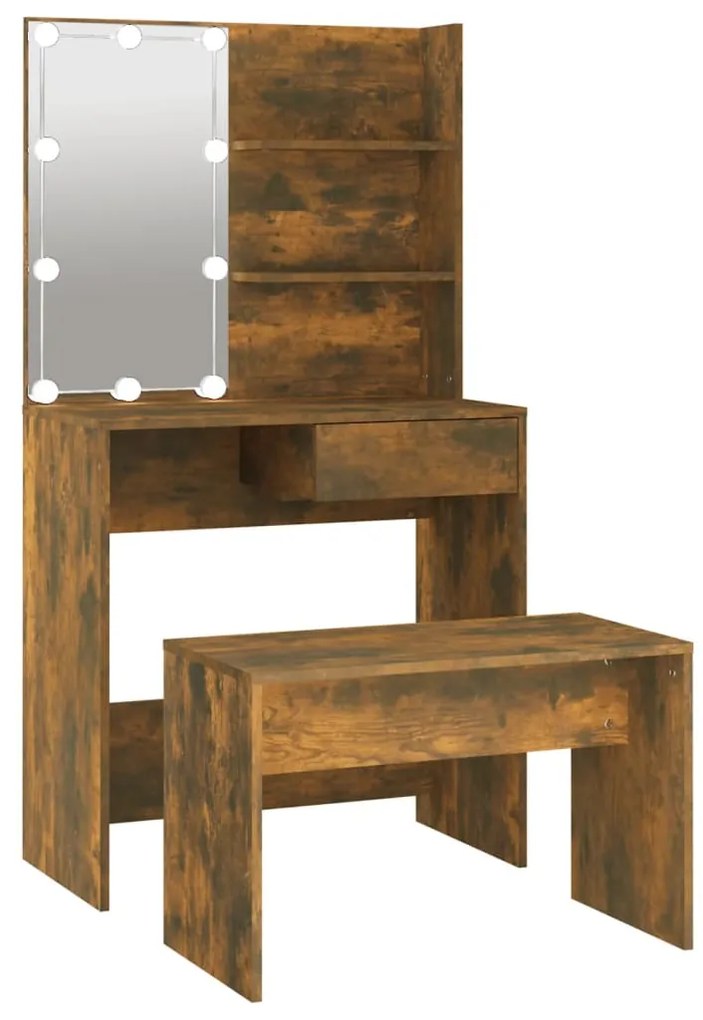 Set tavolo da toeletta con led rovere fumo in legno multistrato