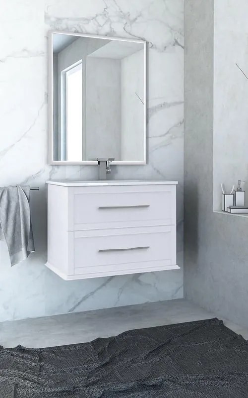 Mobile da bagno sotto lavabo BADEN HAUS Tiffany bianco laccato opaco L 74 x H 55 x P 46 cm 2 cassetti, lavabo non incluso