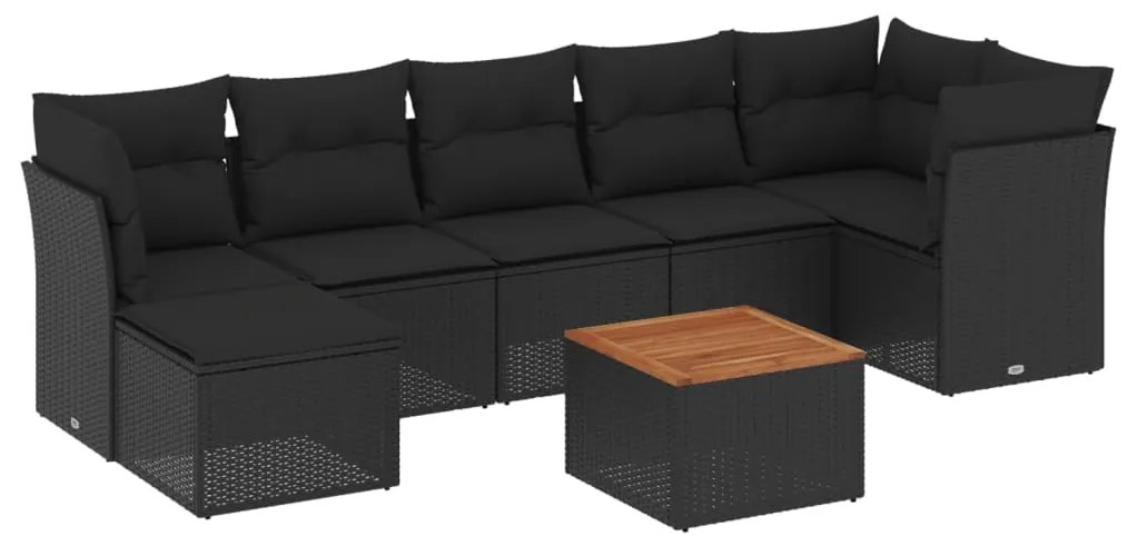 Set divani da giardino con cuscini 8 pz nero in polyrattan