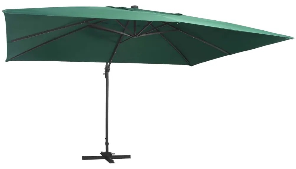 Ombrellone A Sbalzo Con Led Palo İn Alluminio 400x300 Cm Verde /