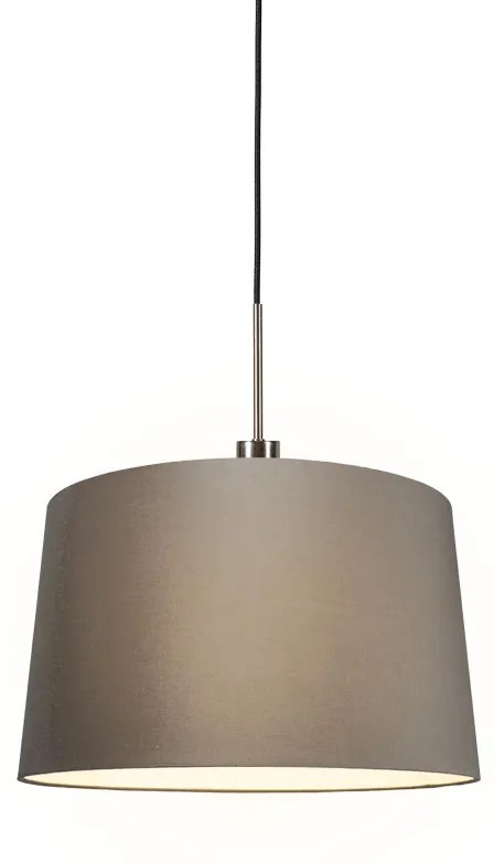 Lampada a sospensione moderna in acciaio e nera con paralume 45 cm color tortora - Combi