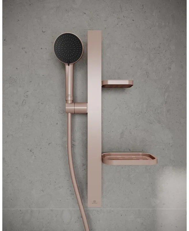 Asta doccia IDEAL STANDARD Alu+ 2 funzioni quadrato in alluminio oro rosa L 60 x  P 15.7 cm