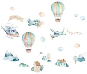Adesivi murali per bambini - Aerei e palloncini blu | Inspio