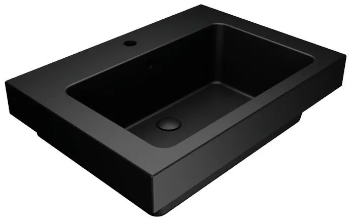 Lavabo a incasso e d'appoggio rettangolare vasca centrale Alaqua L 70 x H 25 x P 21 cm in ceramica nero opaco