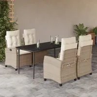 Set da Pranzo da Giardino 5 pz con Cuscini Beige in Polyrattan 3212806