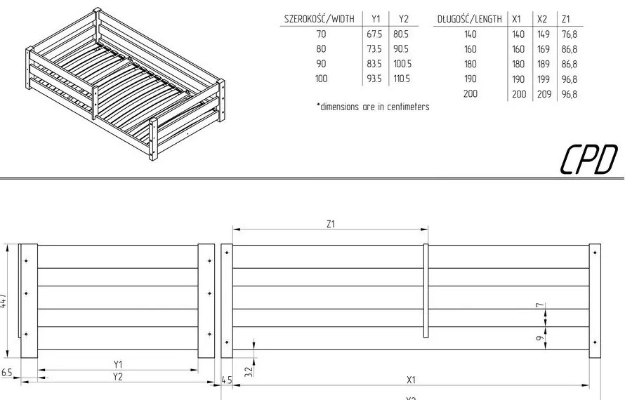 Letto da bambini estraibile di colore naturale in pino massiccio con contenitore con rete inclusa 80x160 cm CPD – Adeko