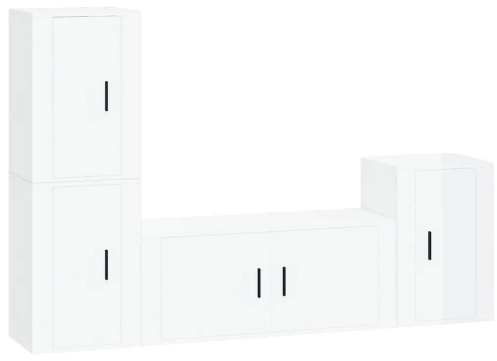 Set di mobili porta tv 4 pz bianco lucido in legno multistrato