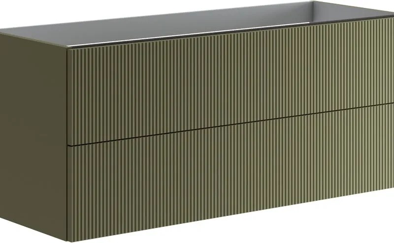 Cassettiera Opera con 2 cassetti, cannettato laccato opaco verde salvia L119,5 H50 P45,5 cm