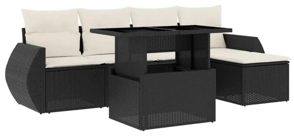 Set divano da giardino 6 pz con cuscini nero in polyrattan