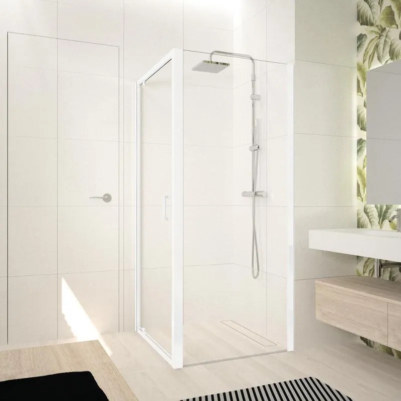 Lato fisso per box doccia OCEAN L 84 x H 195cm, Sp. 4 mm vetro vetro senza finitura / trasparente profilo in alluminio bianco laccato