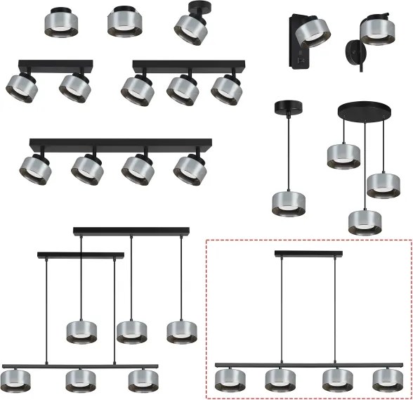 Brilagi - Lampadario sospeso su cavo AURA LUX 4xGX53/30W/230V nero/fumé