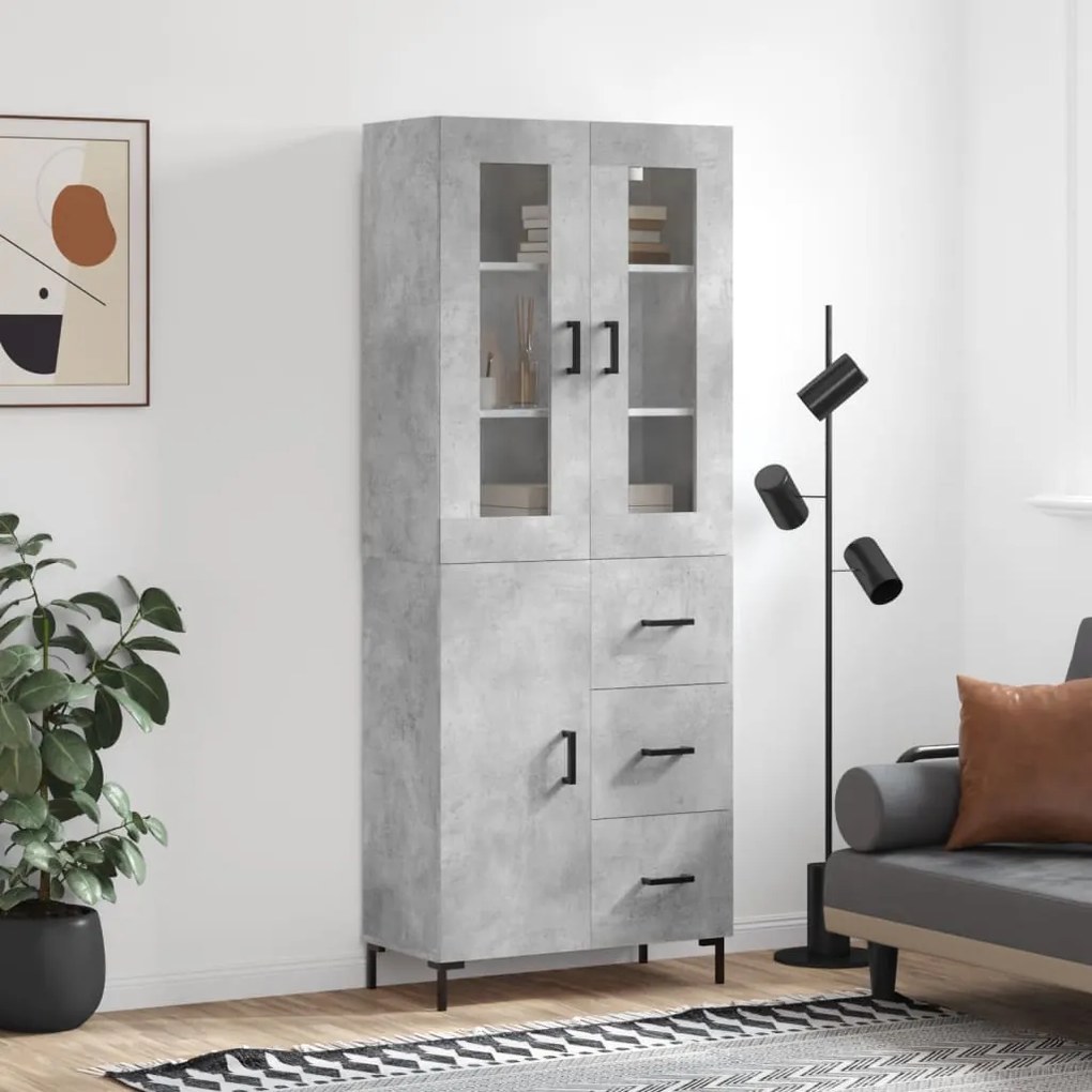 Credenza Grigio Cemento 69,5x34x180 Cm İn Legno Multistrato /