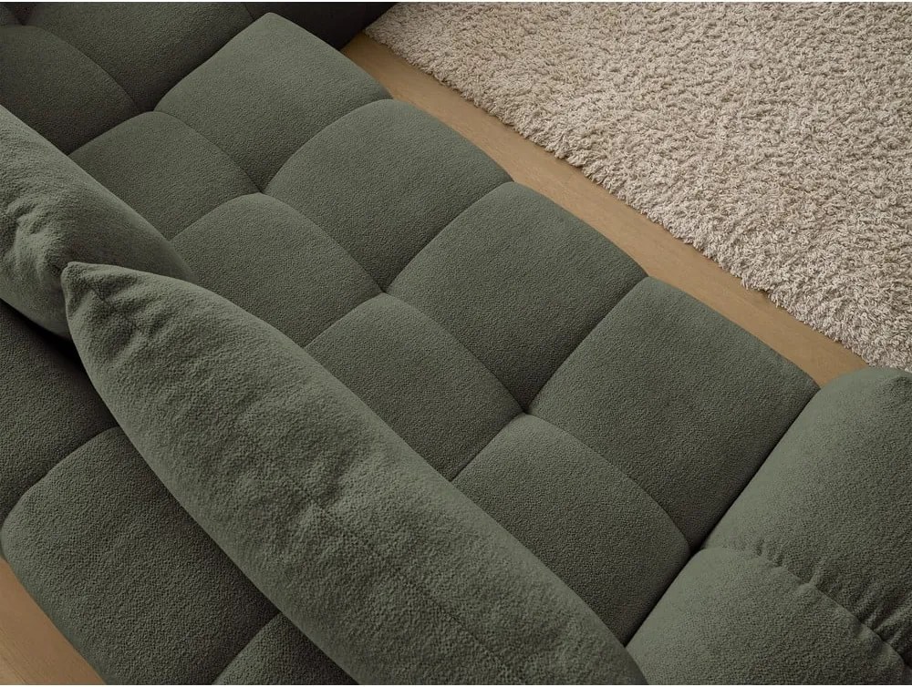 Divano angolare verde allungabile e con contenitore (penisola a destra/a L) con rivestimento in ciniglia Everest – Bobochic Paris