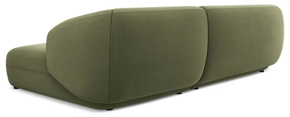 Divano angolare verde (con penisola a destra) con rivestimento in velluto Moana – Makamii