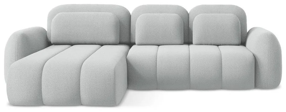 Divano angolare grigio chiaro allungabile/con contenitore (con penisola a sinistra/con chaise lounge) con rivestimento in bouclé Pele – Makamii