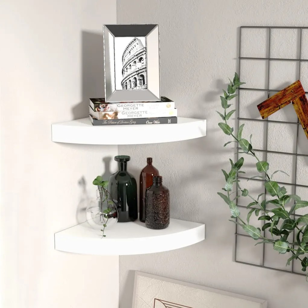 Scaffali Angolari A Parete 2 Pz Bianchi 25x25x3,8 Cm İn Mdf /