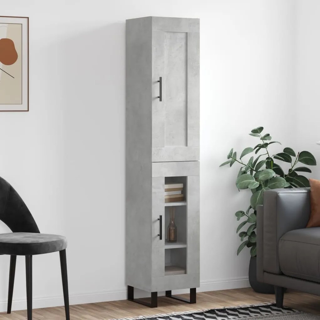 Credenza grigio cemento 34,5x34x180 cm in legno multistrato