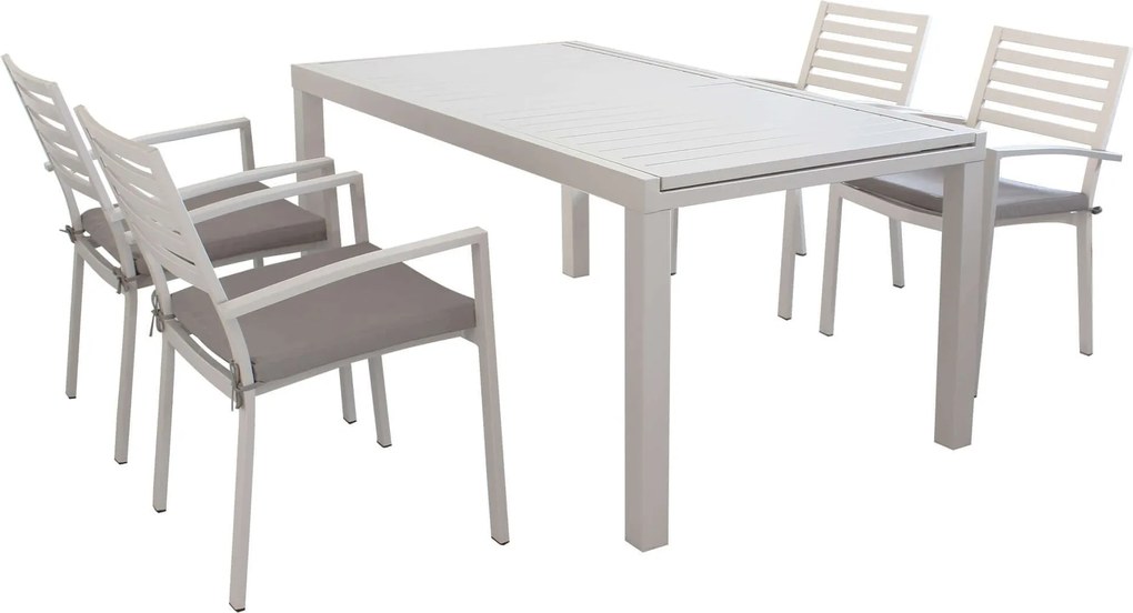 DEXTER - set tavolo in alluminio cm 160/240 x 90 x 75 h con 4 poltrone Dexter