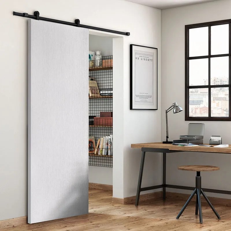 Porta scorrevole Renoir in mdf bianco, L 92.5 x H 212 cm, con binario Loft Reversibile