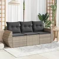 Set Divano da Giardino 3pz con Cuscini Grigio Chiaro Polyrattan 3253399