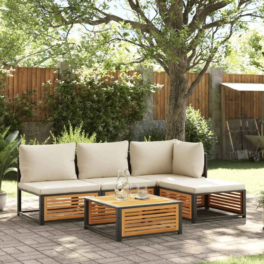 Set divano da giardino 5 pz con cuscini legno massello acacia