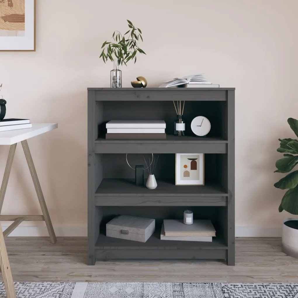Libreria Grigia 80x35x97 Cm İn Legno Massello Di Pino /