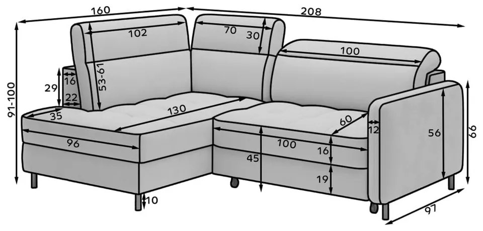 Divano angolare blu allungabile/con contenitore (con penisola a sinistra/a L) e rivestimento in velluto Barea – ELTAP