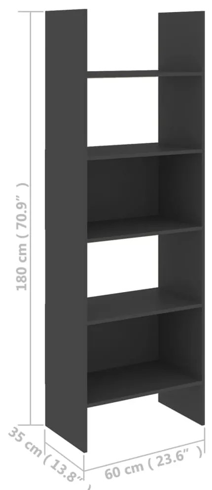 Libreria Grigia 60x35x180 cm in Legno Multistrato