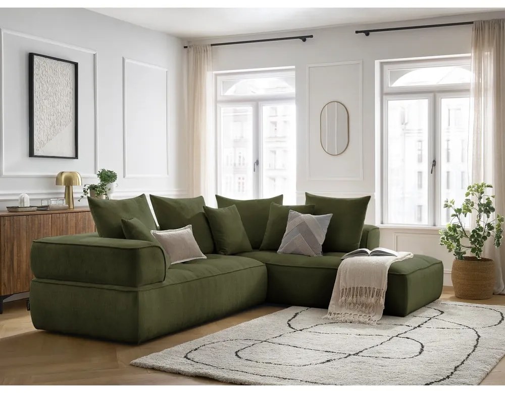 Divano angolare verde (penisola a destra/a L) con rivestimento in ciniglia Whesley – Bobochic Paris