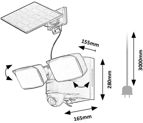 Rabalux 77091 - Lampada solare da parete LESZNO 2xLED/5W/3,7V IP54 nera