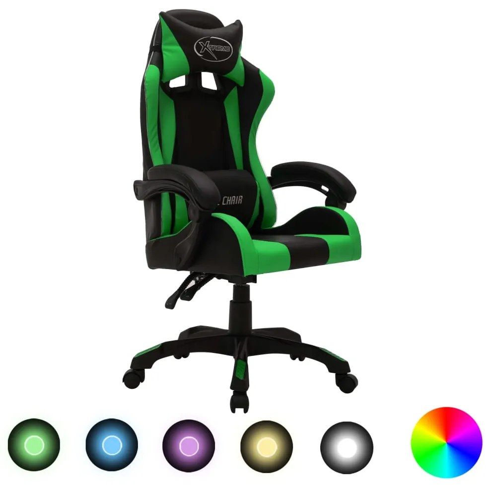 Sedia Da Gaming Con Luci A Led Rgb Verde E Nera İn Similpelle /