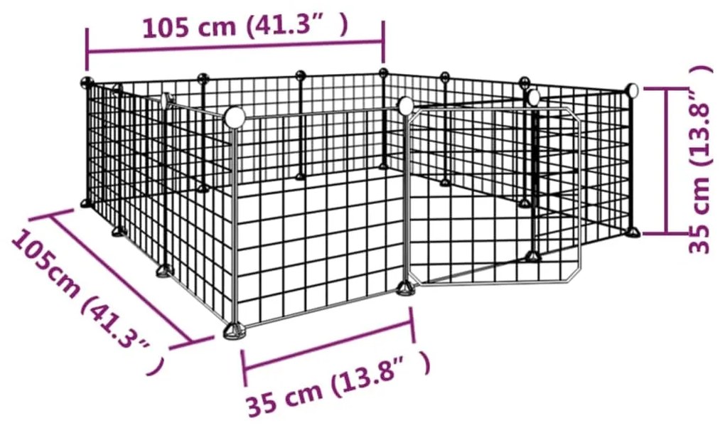 Gabbia per Animali 12 Pannelli con Porta Nero 35x35 cm Acciaio