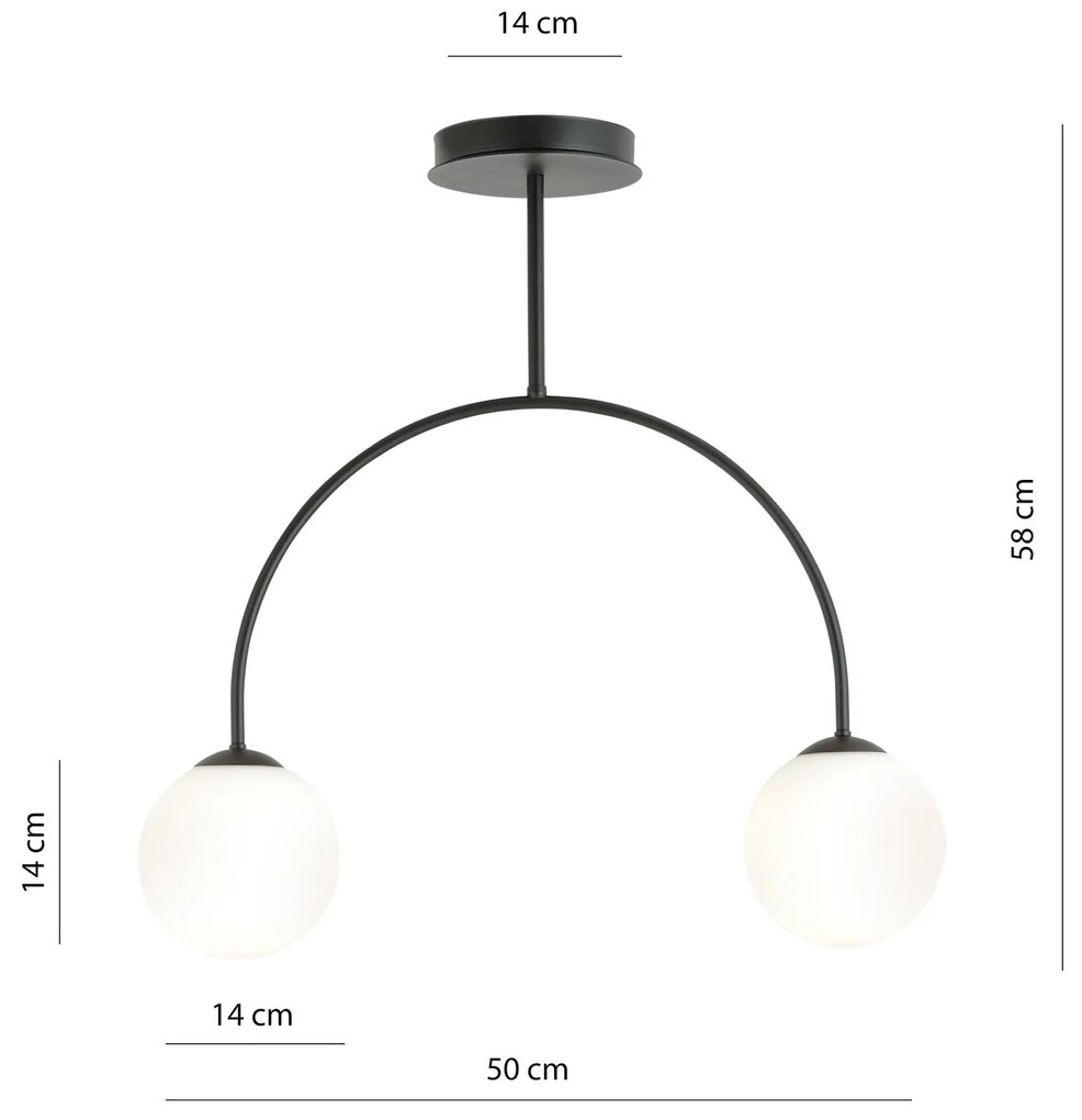 Plafoniera Moderna Archi 2 Luci In Acciaio Nero E Vetro Bianco