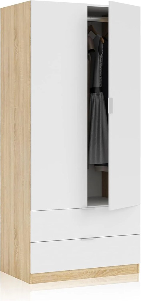 Armadio 2 ante e 2 cassetti bianco artik e rovere Canadian 81x52x180h