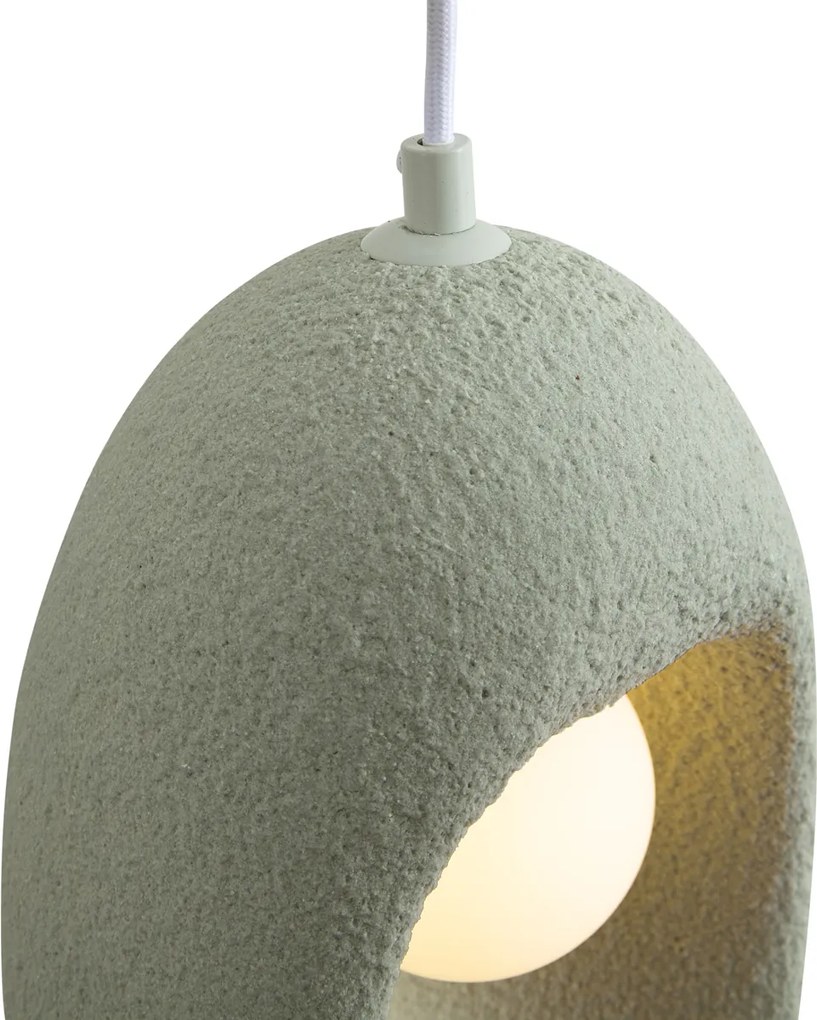 Lampada a sospensione Japandi bianca con paralumi organici verde chiaro 3 luci - Moonstone