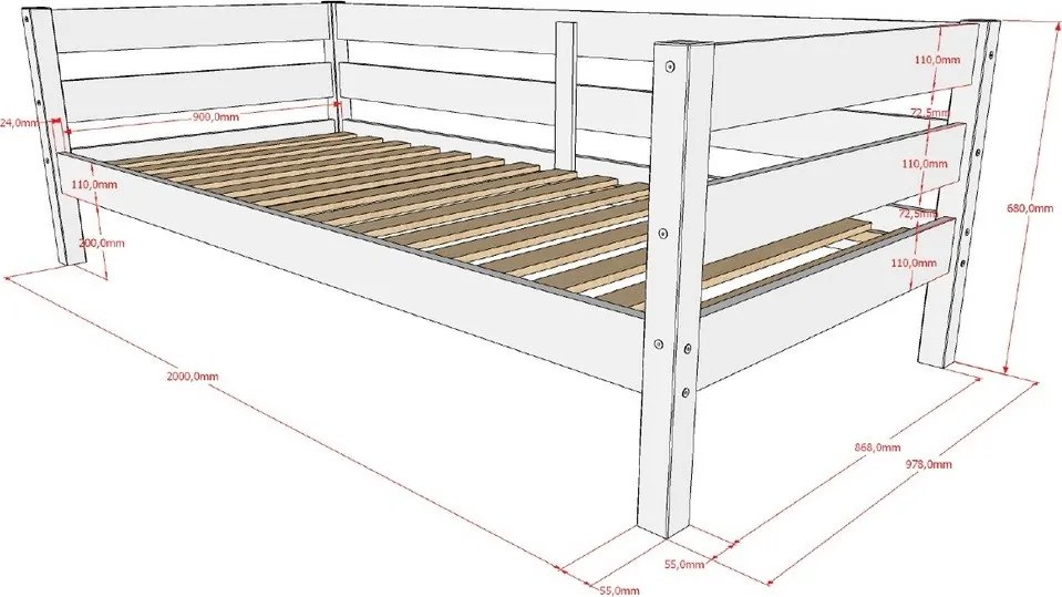 Letto da bambini bianco in pino massiccio con rete inclusa 90x200 cm Margrit – Vipack