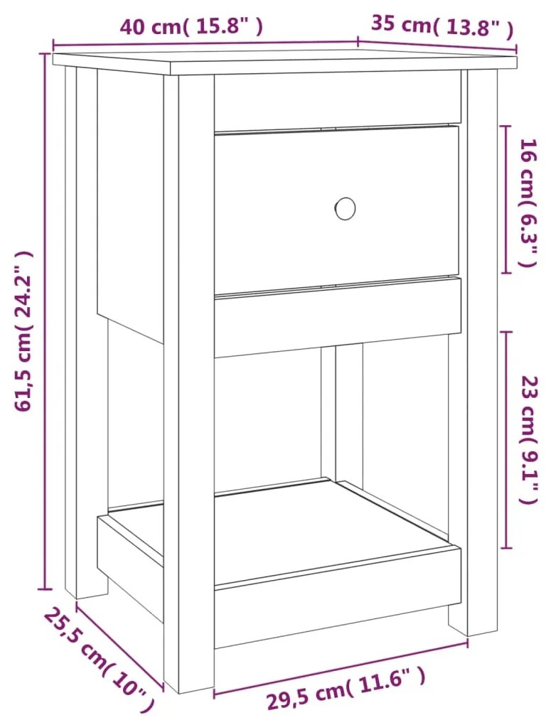 Comodini 2 pz Grigia 40x35x61,5 cm in Legno Massello di Pino